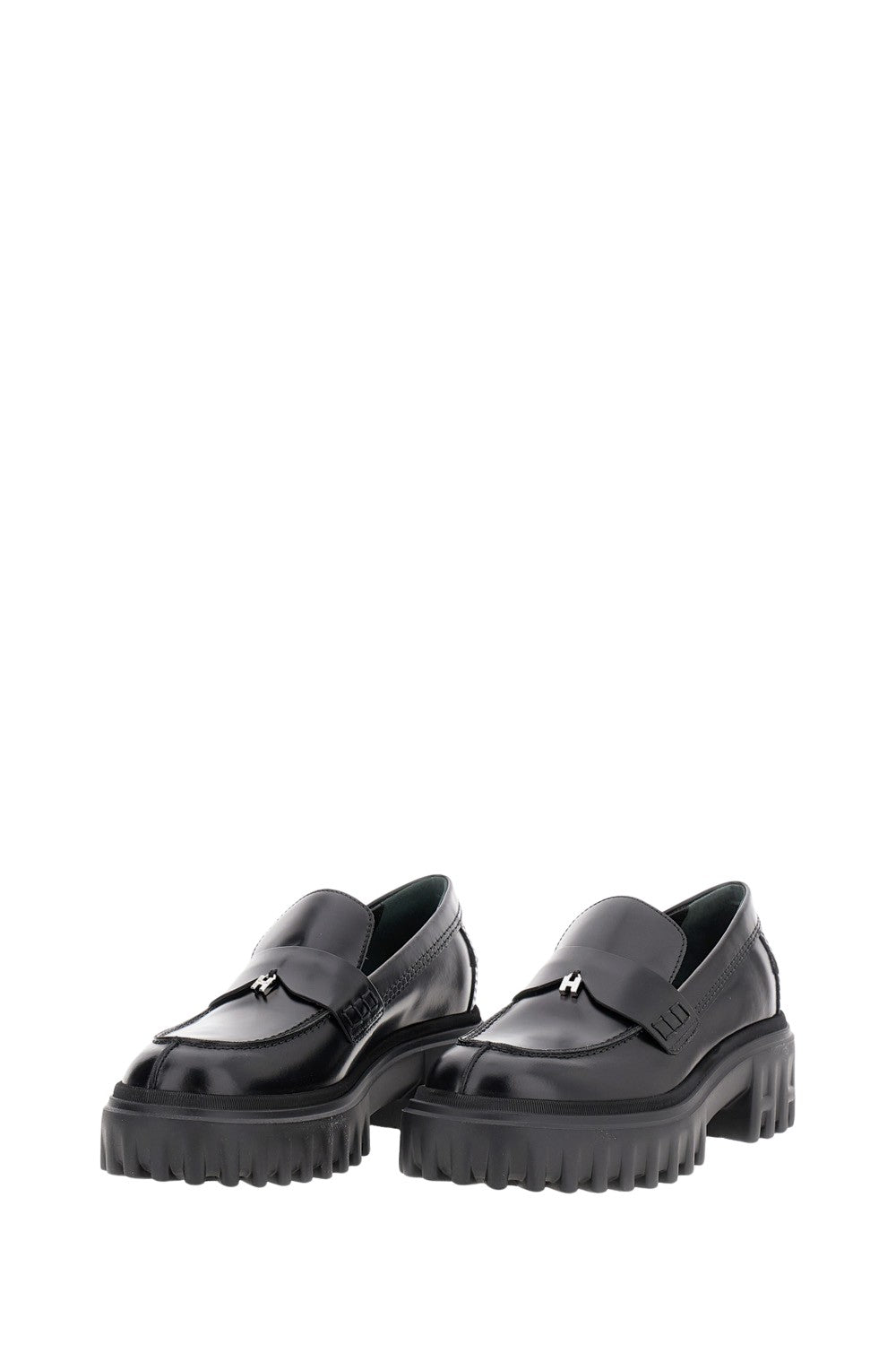 Classic Black Loafers With Metal 'H' Detail
