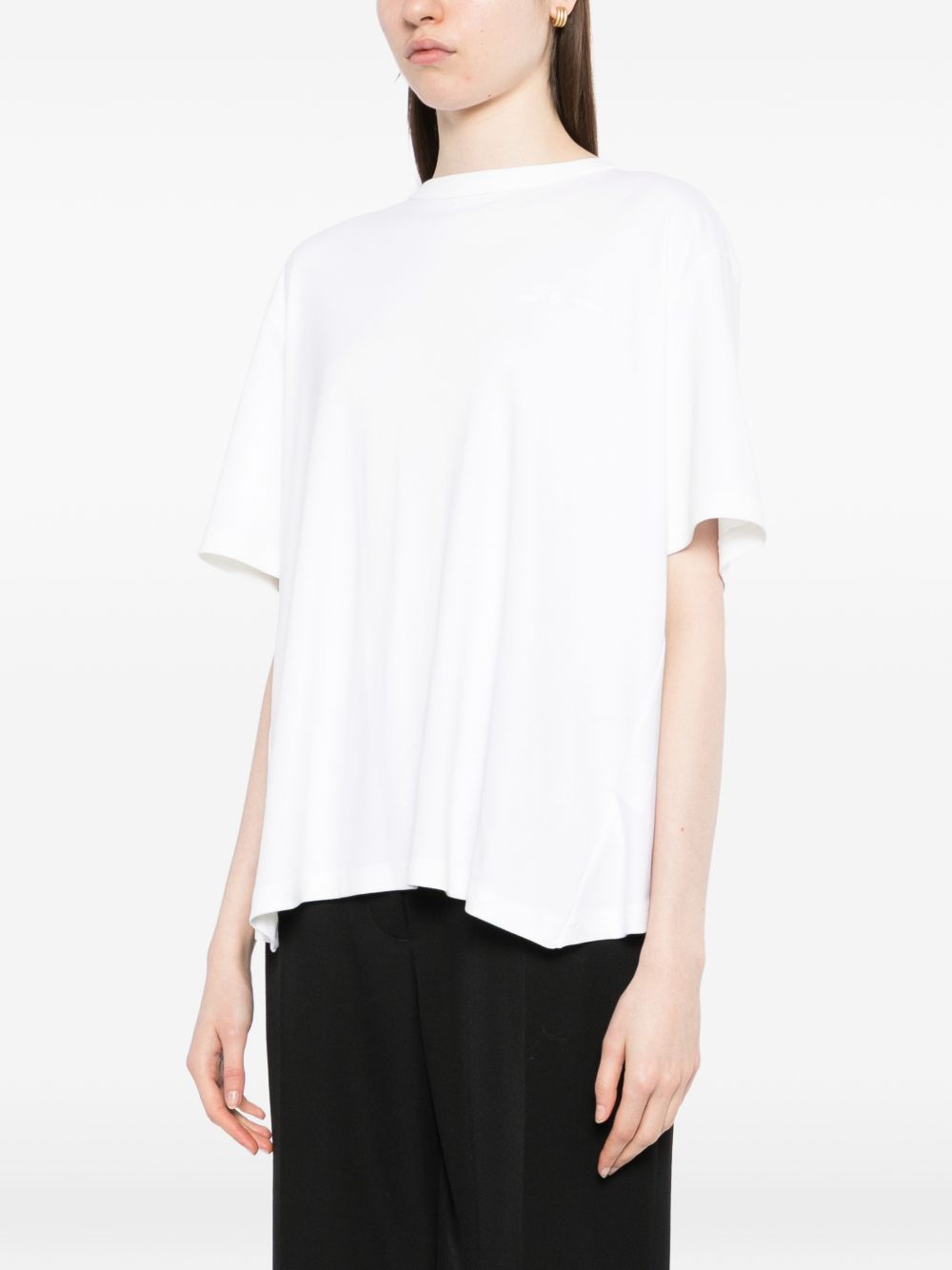 Loose-Fit White T-Shirt With Subtle Pleating Detail