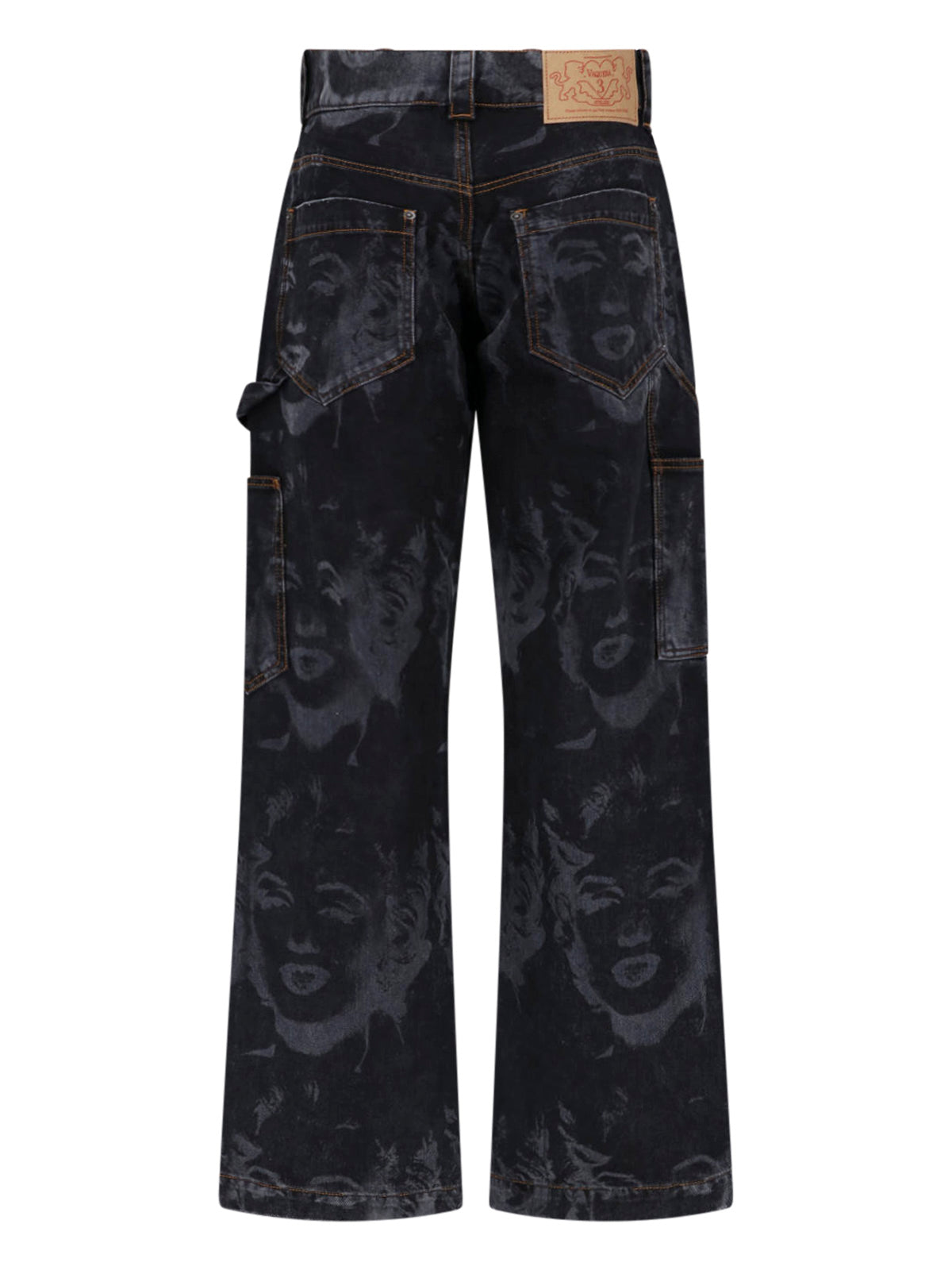 Blue Wide-Leg Faded Print Jeans