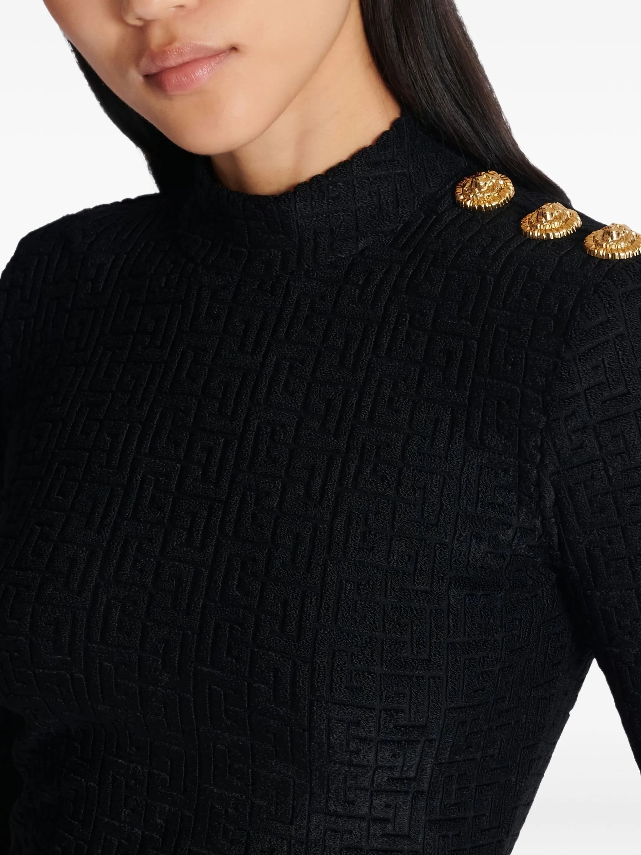 Fitted Long-Sleeved Textured Pattern Top