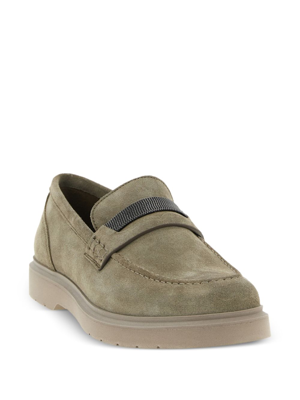 Suede Loafers with Decorative Strap
