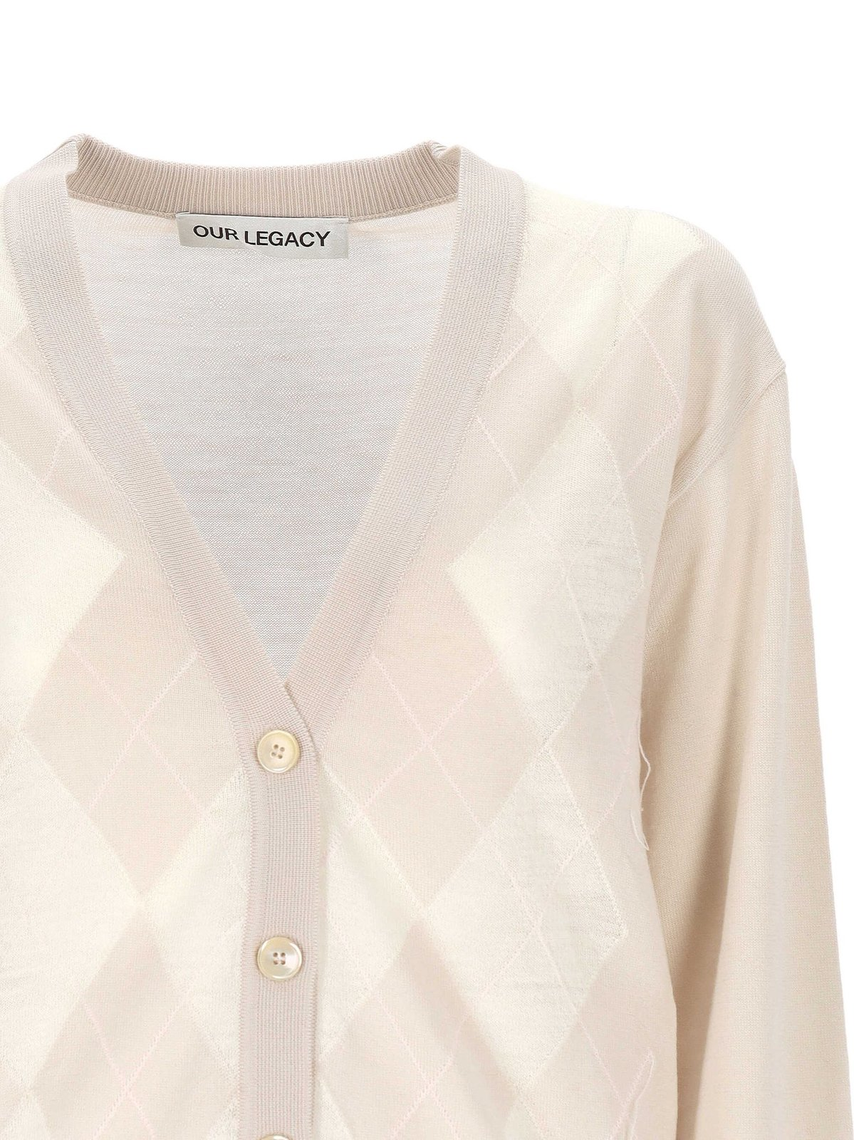 Lightweight Wool Cardigan with Diamond Pattern