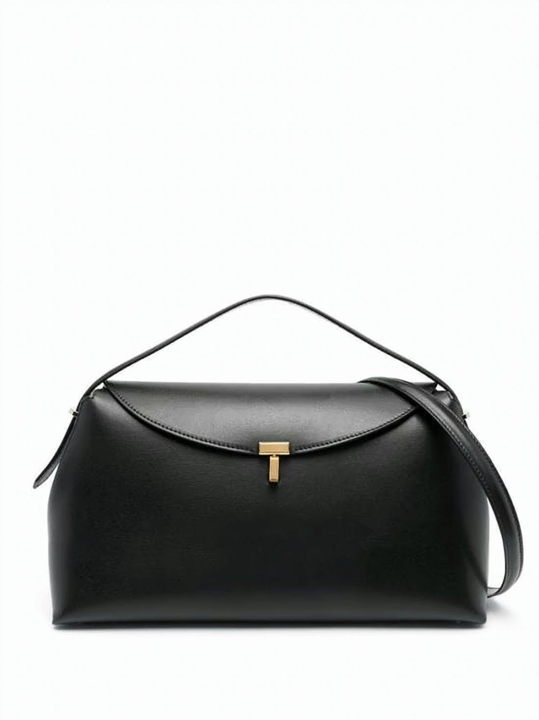 Structured Black Calf Leather Shoulder Bag