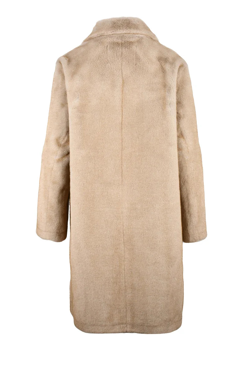 Faux Fur Coat Buttons - Beige