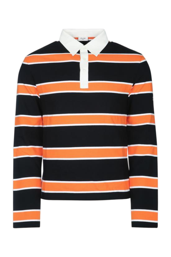 Horizontal Striped Polo Shirt with Classic Collar