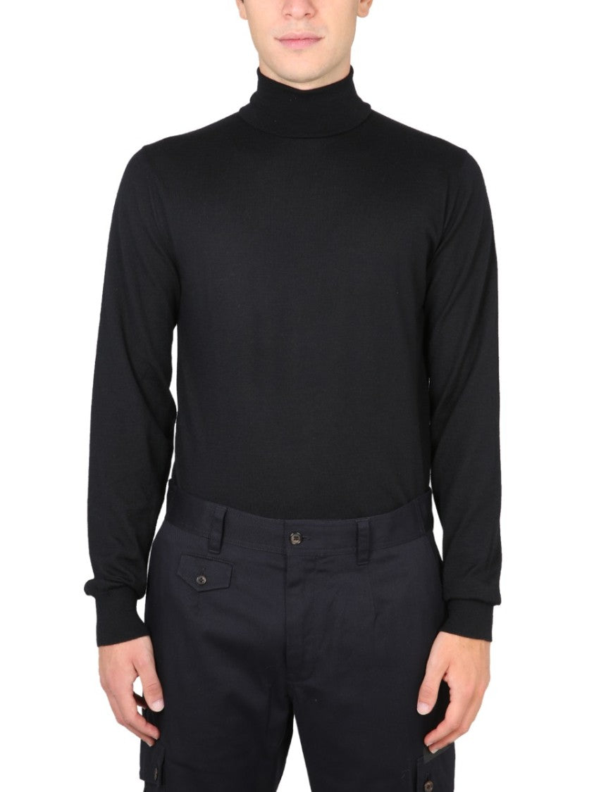Black Turtleneck Sweater In 100% Wool