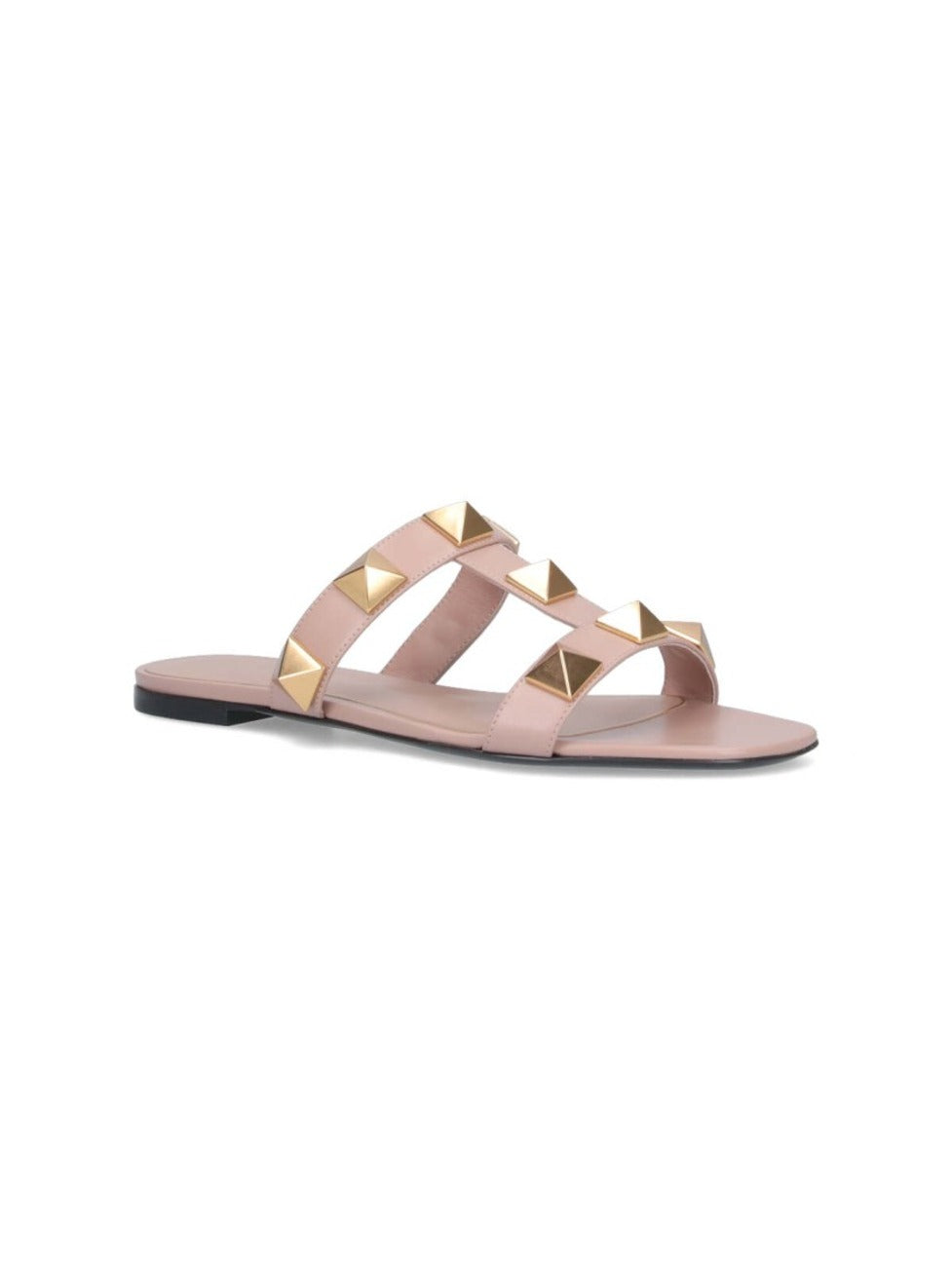 Minimalist Pink Flat Sandals With Pyramid Gold Studs