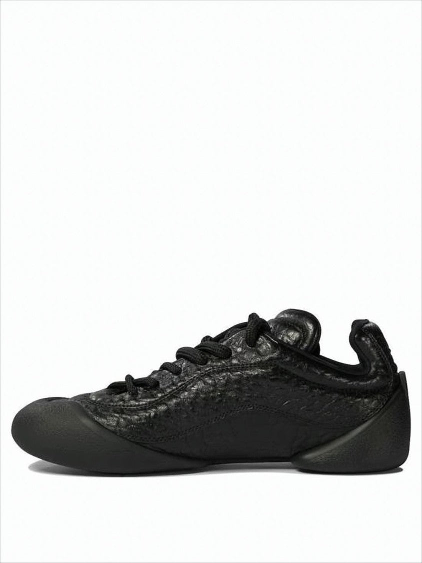 Textured Leather Sneakers with Sculpted Rubber Sole