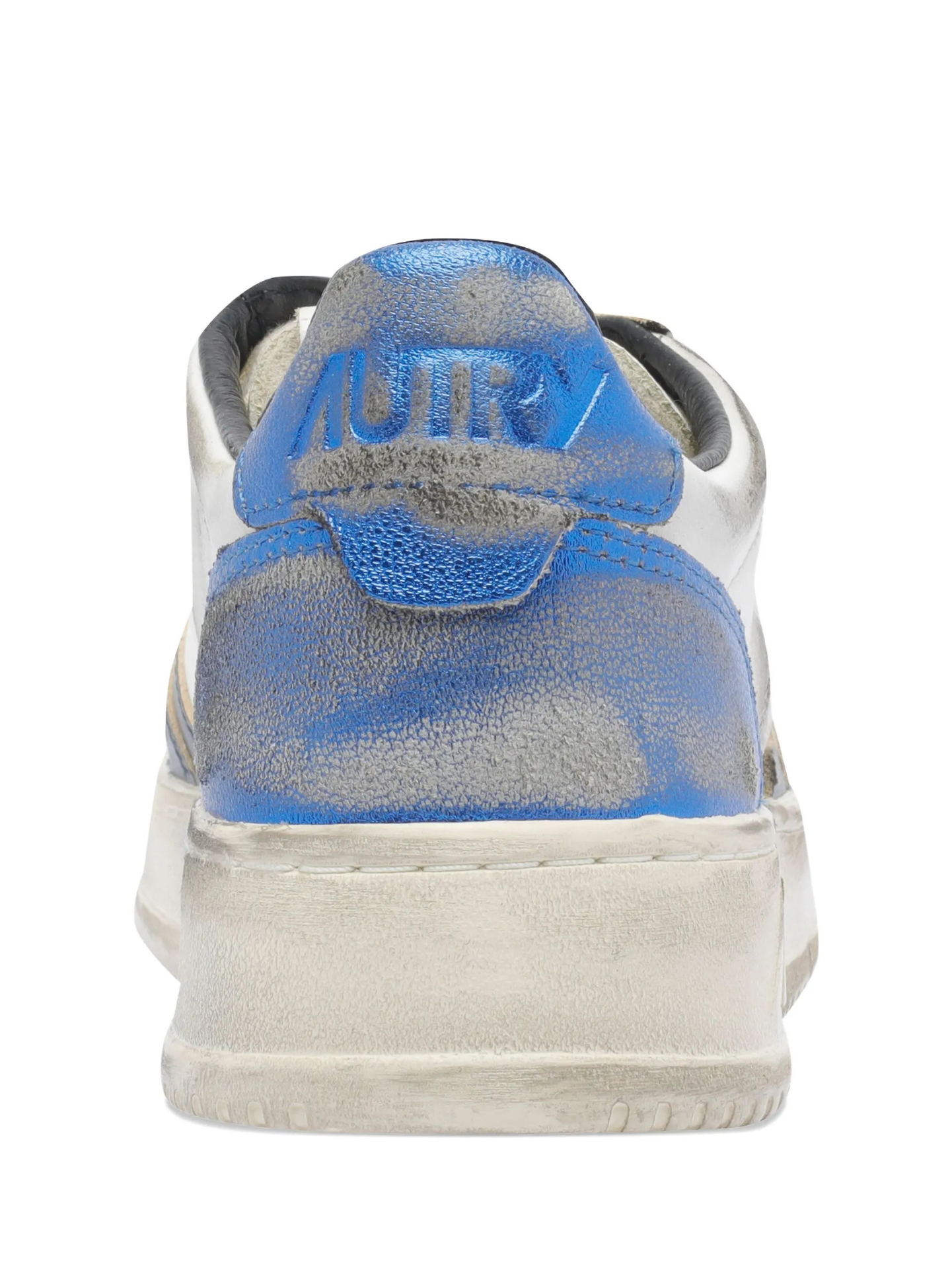Distressed White Leather Sneakers With Navy Accents
