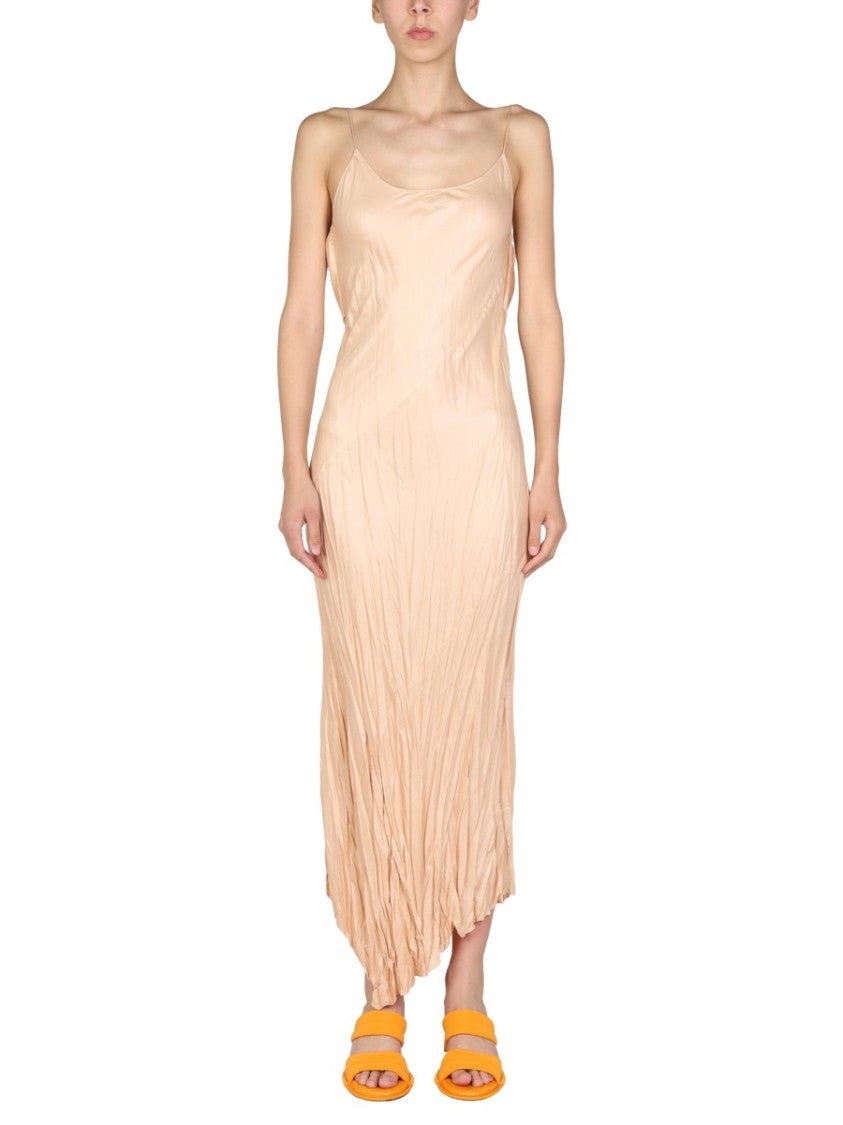 Asymmetrical Hem Dress With Round Neckline