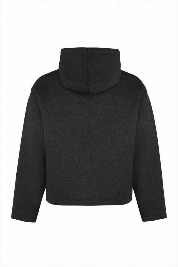 Cropped Boxy Hoodie With Drawstring Hood And Kangaroo Pocket