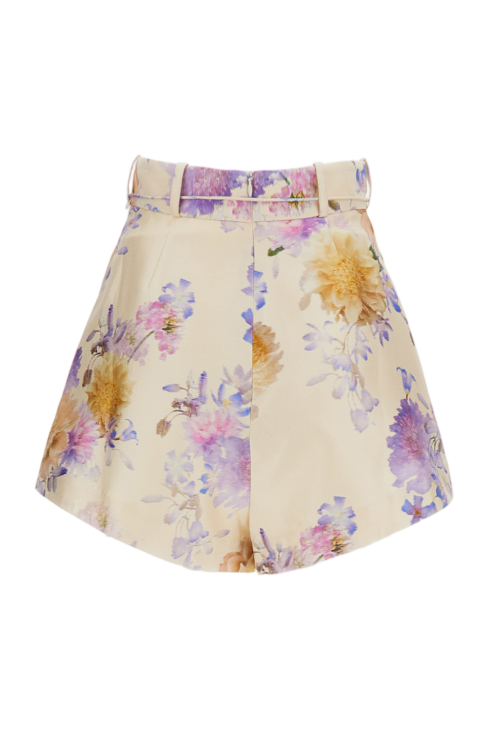 Beige Luna Tuck Shorts With Floral Pattern