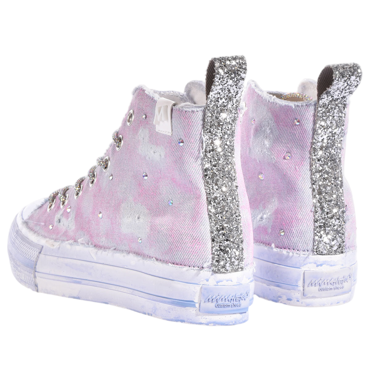 Artisan-Crafted High-Top Sneakers in Washed Denim