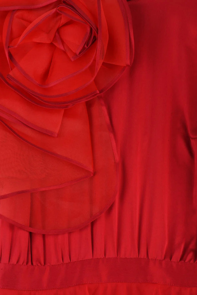 Satin Dress Tulle Skirt Bale - Red