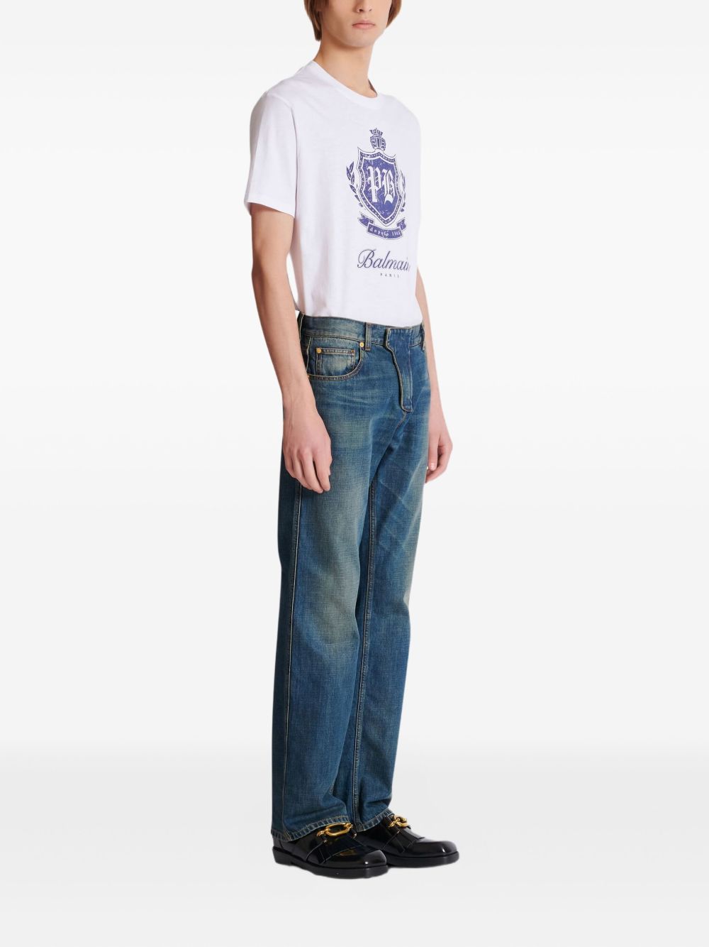 Washed Dark Blue Denim Jeans