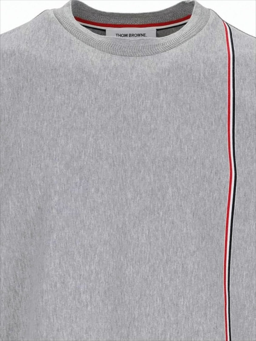 Short-Sleeved Crew Neck Cotton T-Shirt with Tricolor Stripe