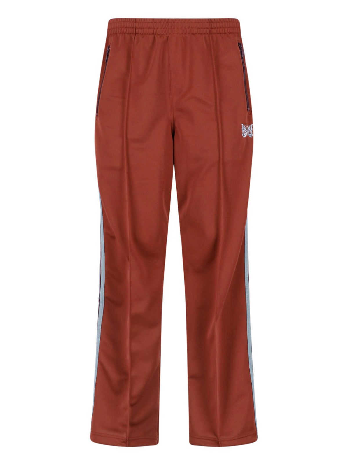 Red Wide-Leg Butterfly Embroidered Track Pants