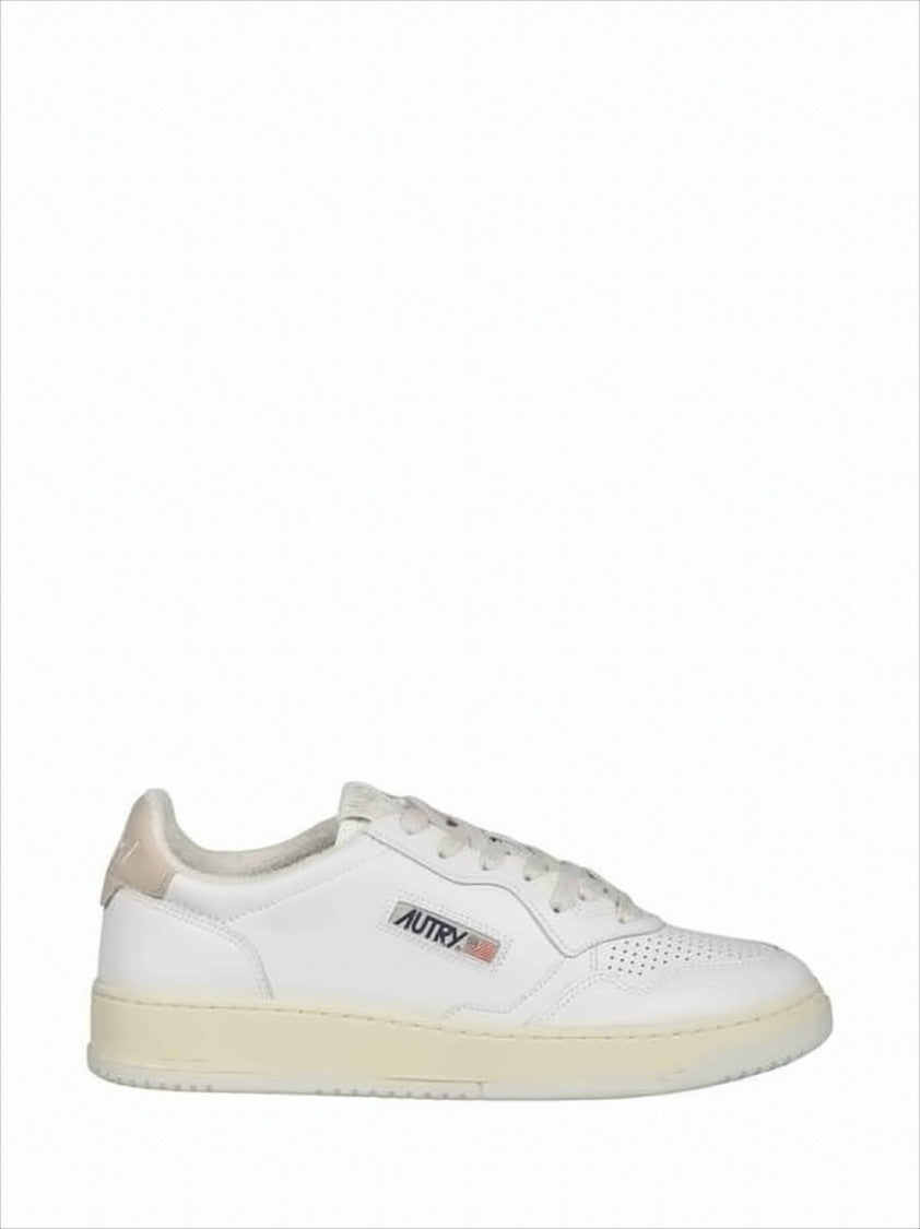 Low-Top Leather Sneakers with Perforated Toe Box