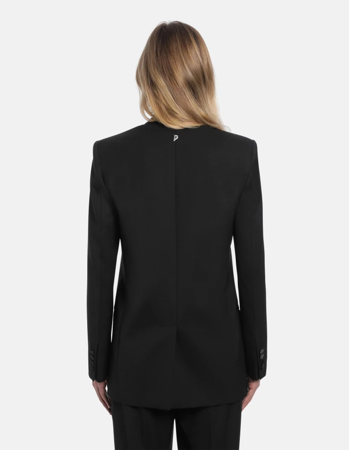 Black Double-Breasted Blazer with Satin Peak Lapel