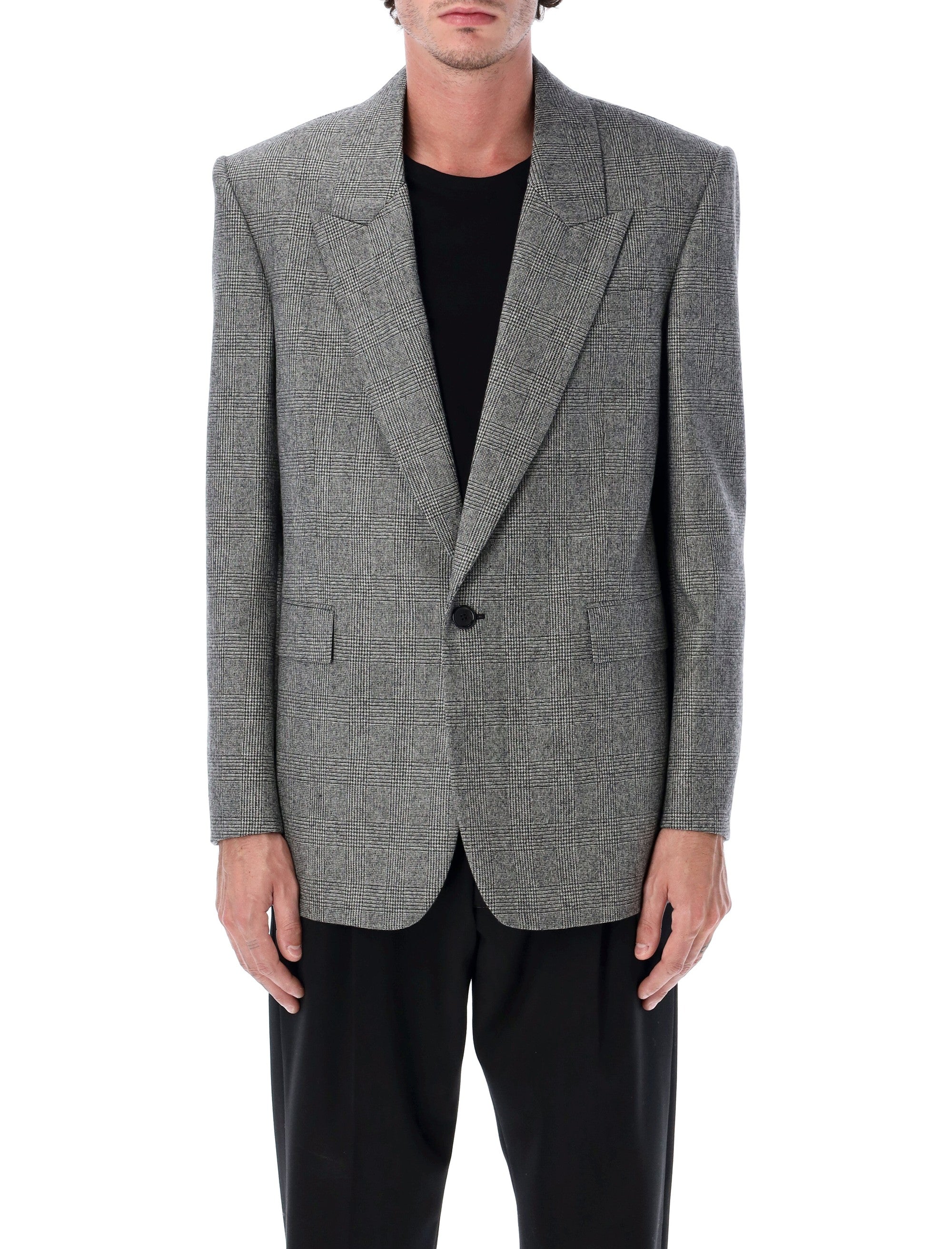 Saint Laurent Prince Of Wales Wool Single-Breasted Blazer