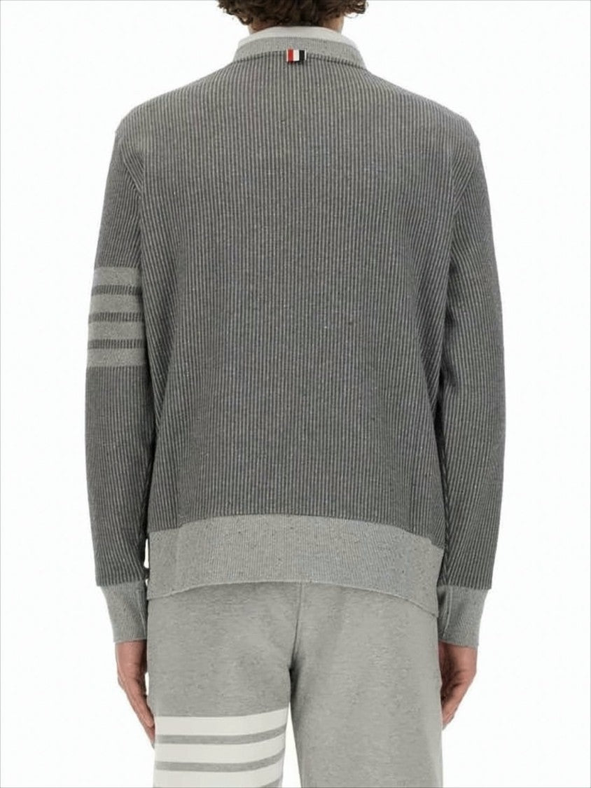 Ribbed Knit Sweater with Striped Sleeve Detailing