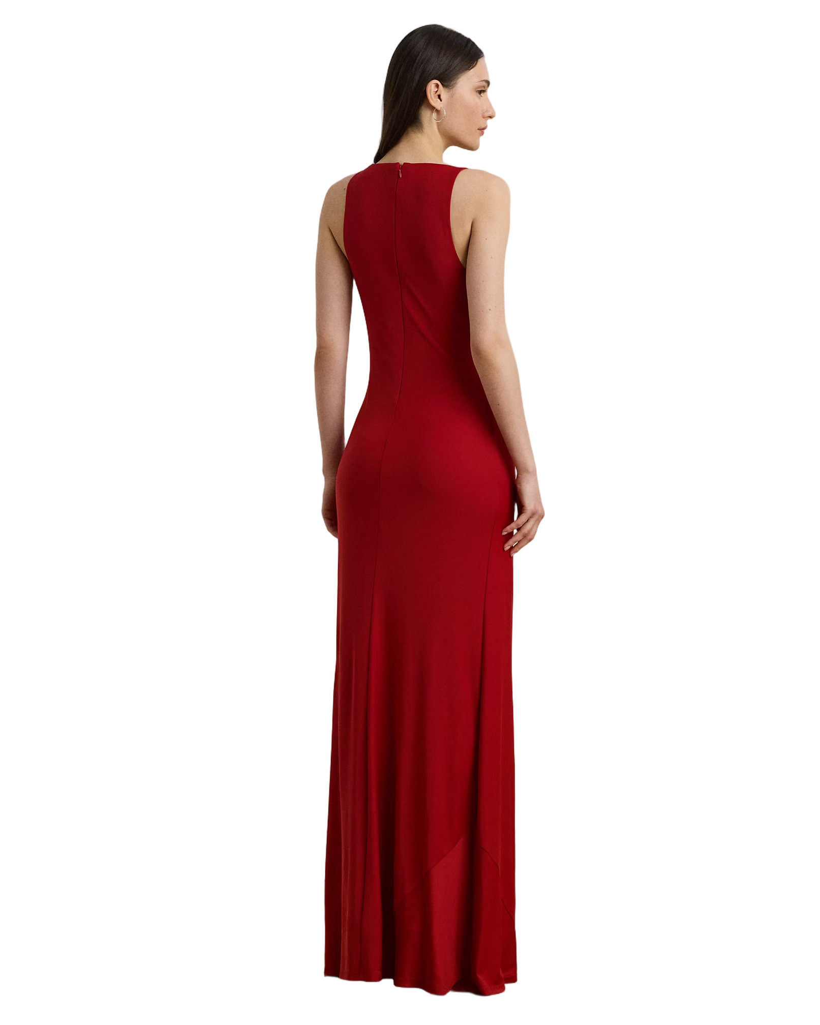 Floor-Length Red Cowl Neck Gown