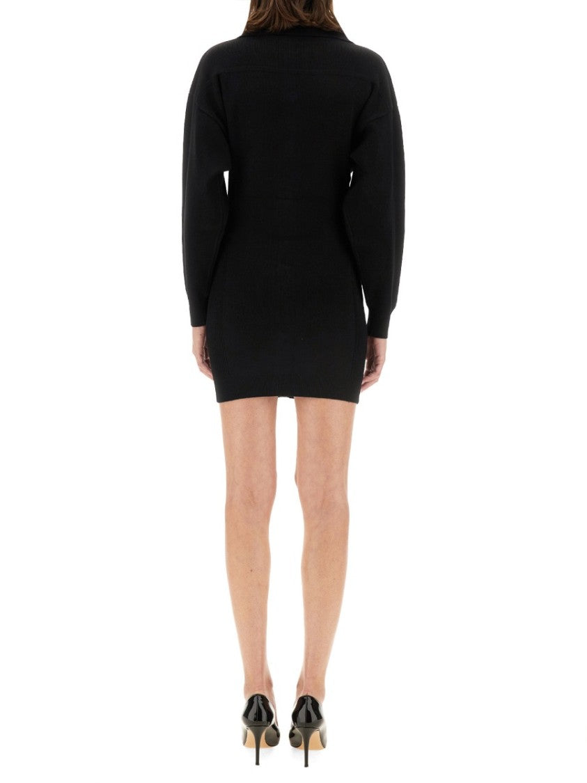 Ribbed Mini Dress With Button-Down Front