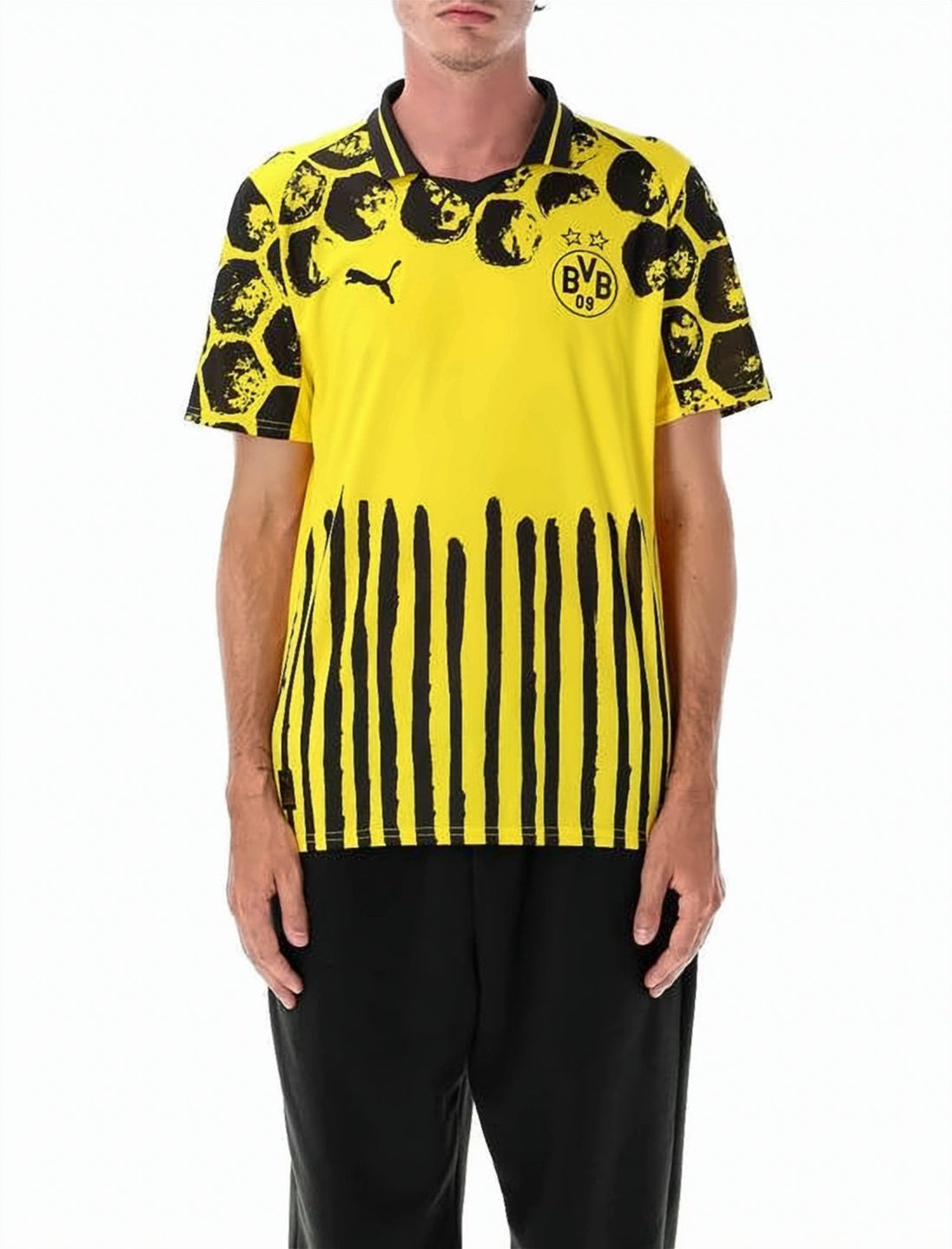 Yellow Abstract Pattern Black Trim T-Shirt