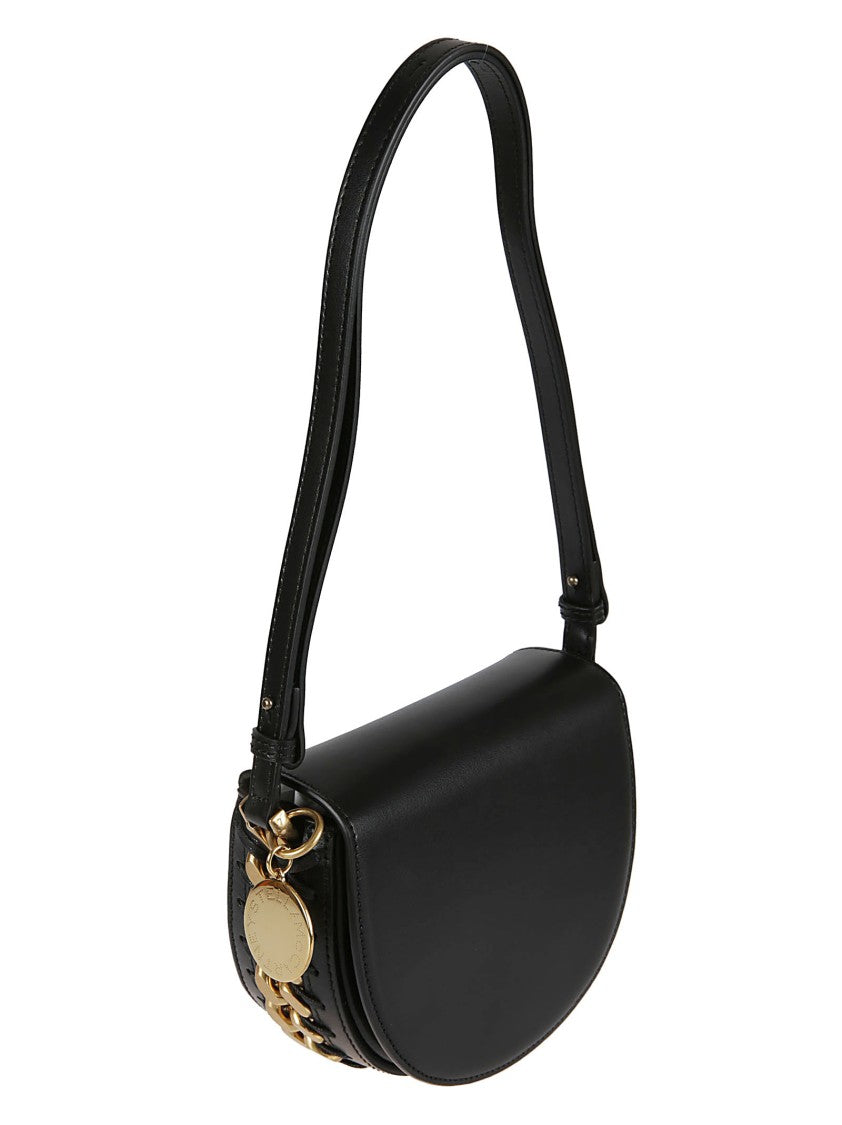 Semi-Circular Black Bag With Gold-Tone Accents