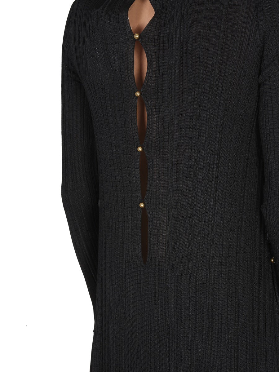 Hand-Embellished High Neck Plisse Dress