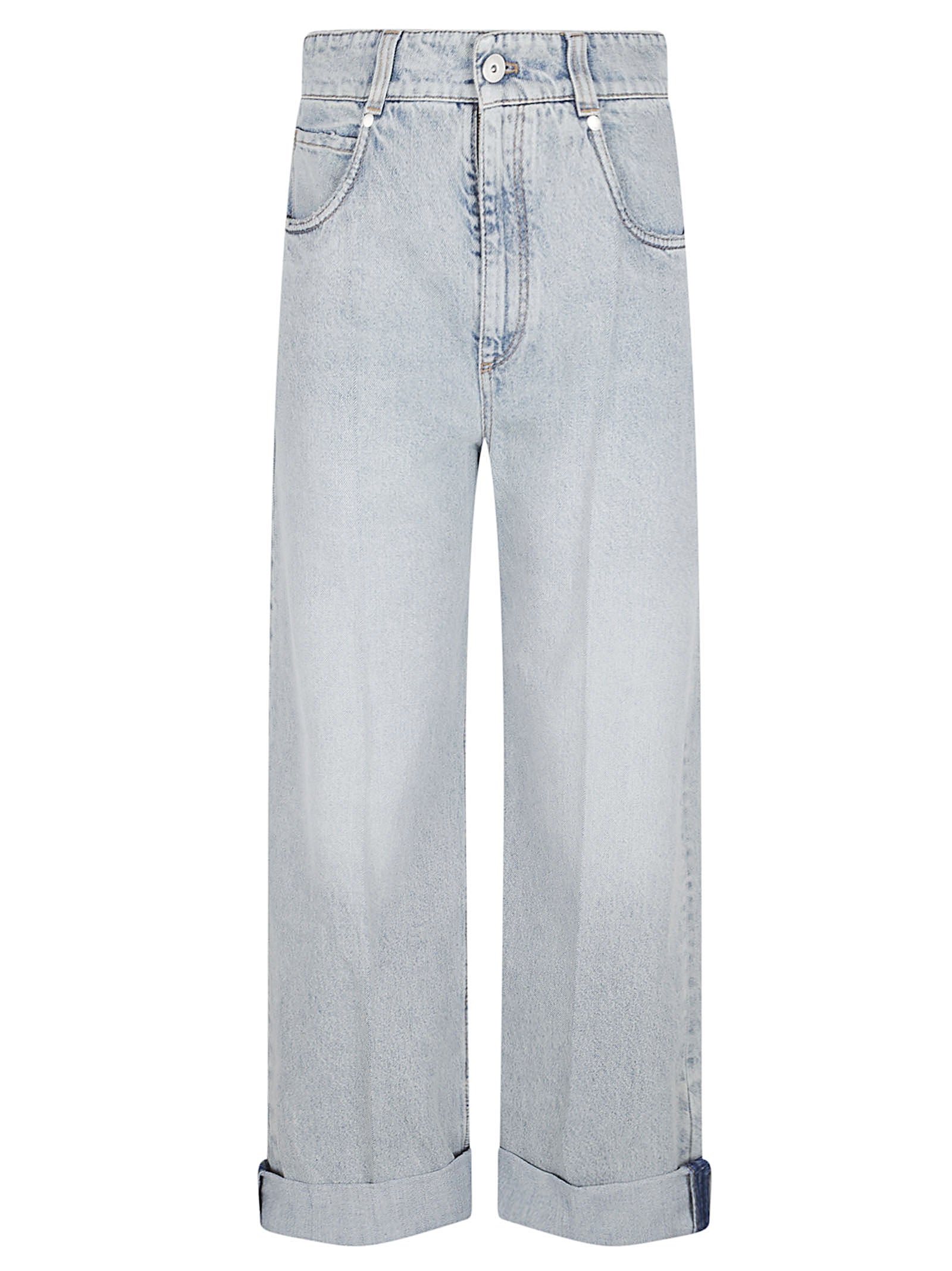 Light-Wash Denim Trousers with Rolled Hems