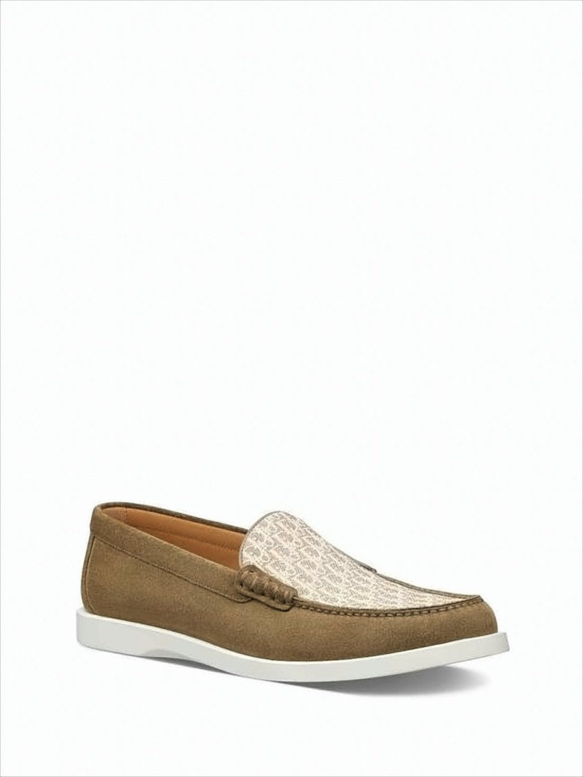 Suede Loafers with Contrasting Fabric Panel