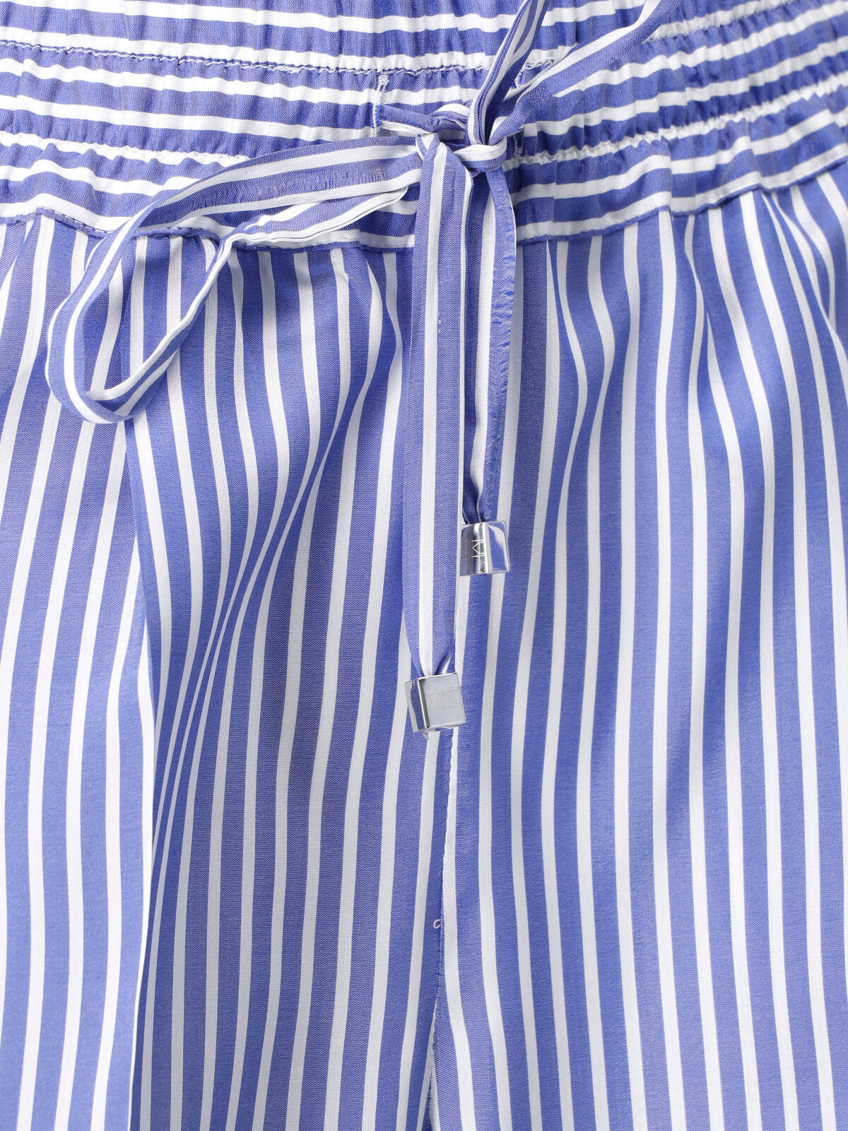 Light Blue Wide-Leg Striped Silk Trousers