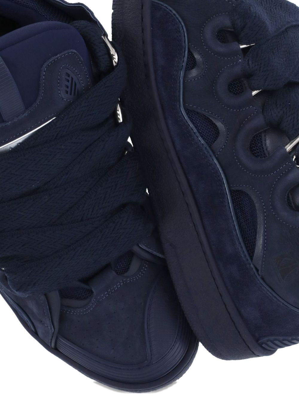 Dark Blue Leather Sneakers with Sculpted Sole