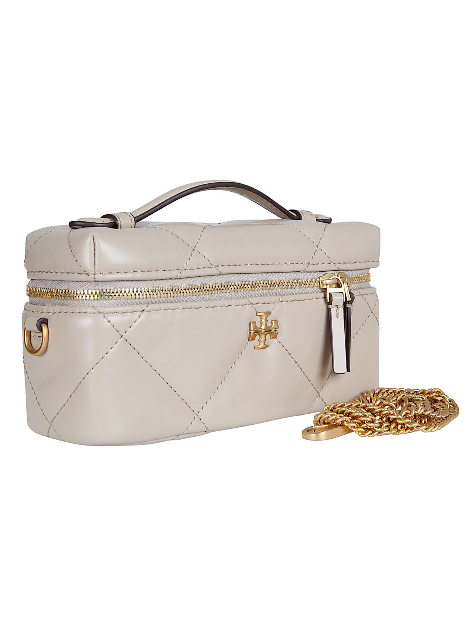 Quilted Vanity Wallet with Gold-tone Hardware and Chain Strap