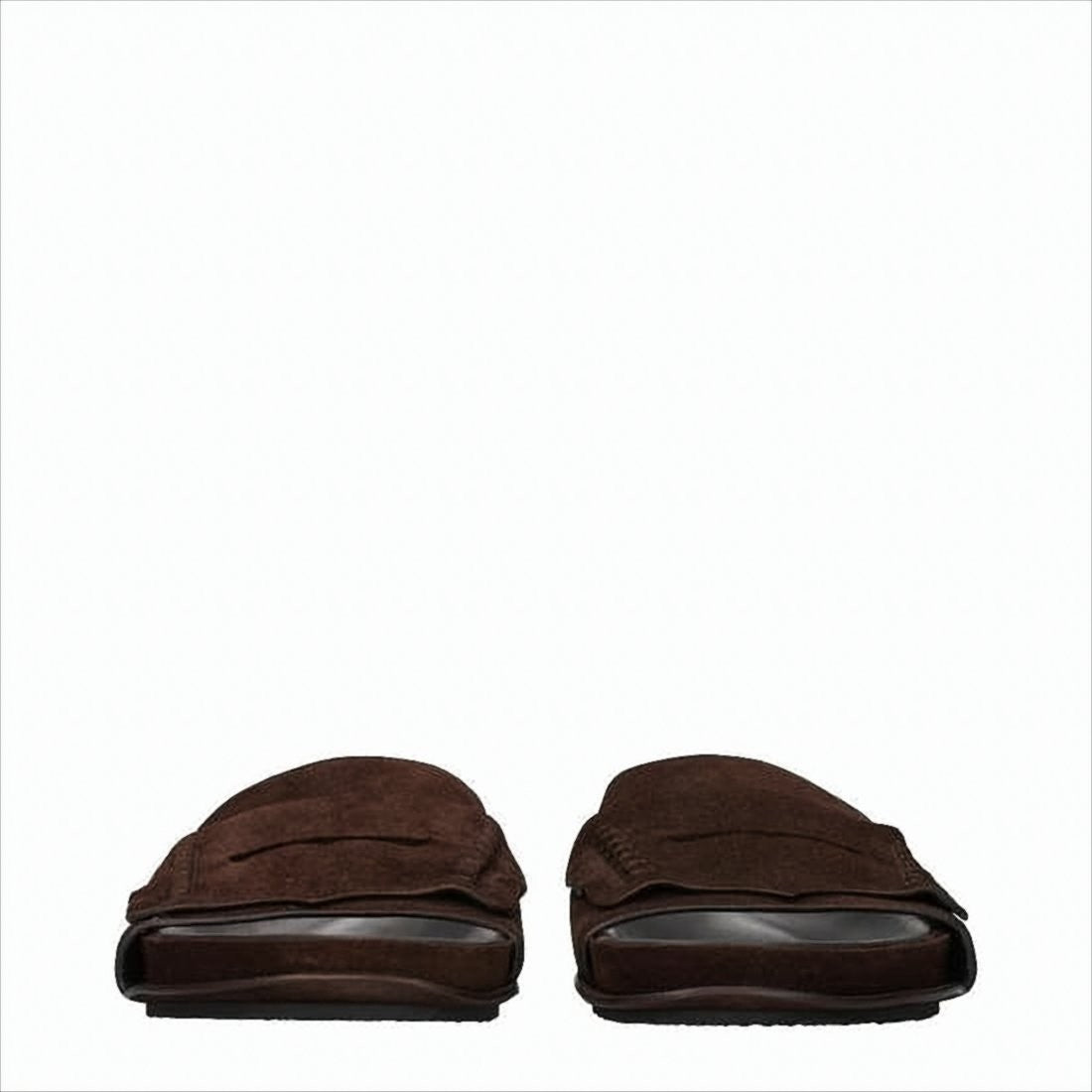 Slip-On Brown Suede Mules with Scalloped Detailing