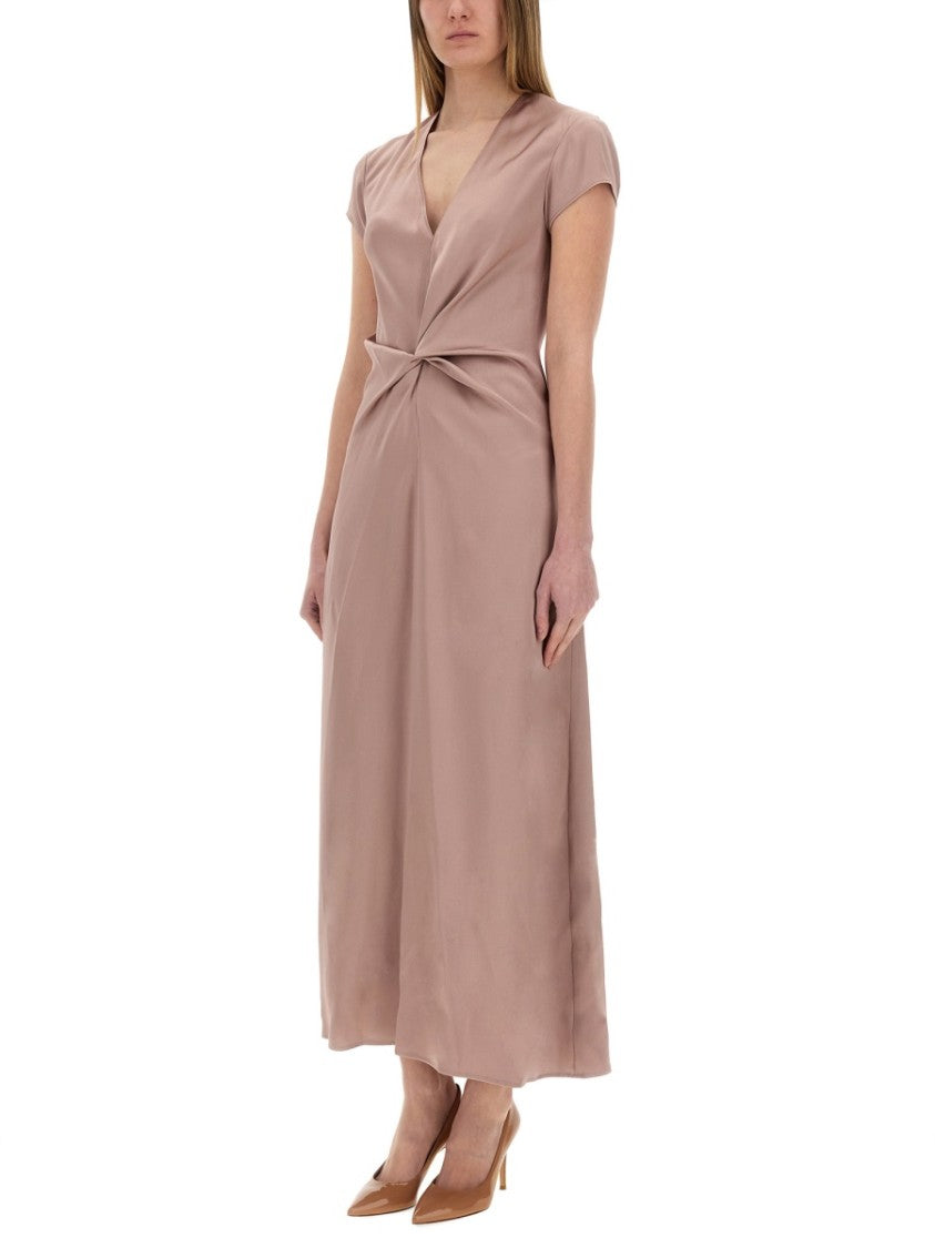 Deep V-Neck Satin Maxi Dress