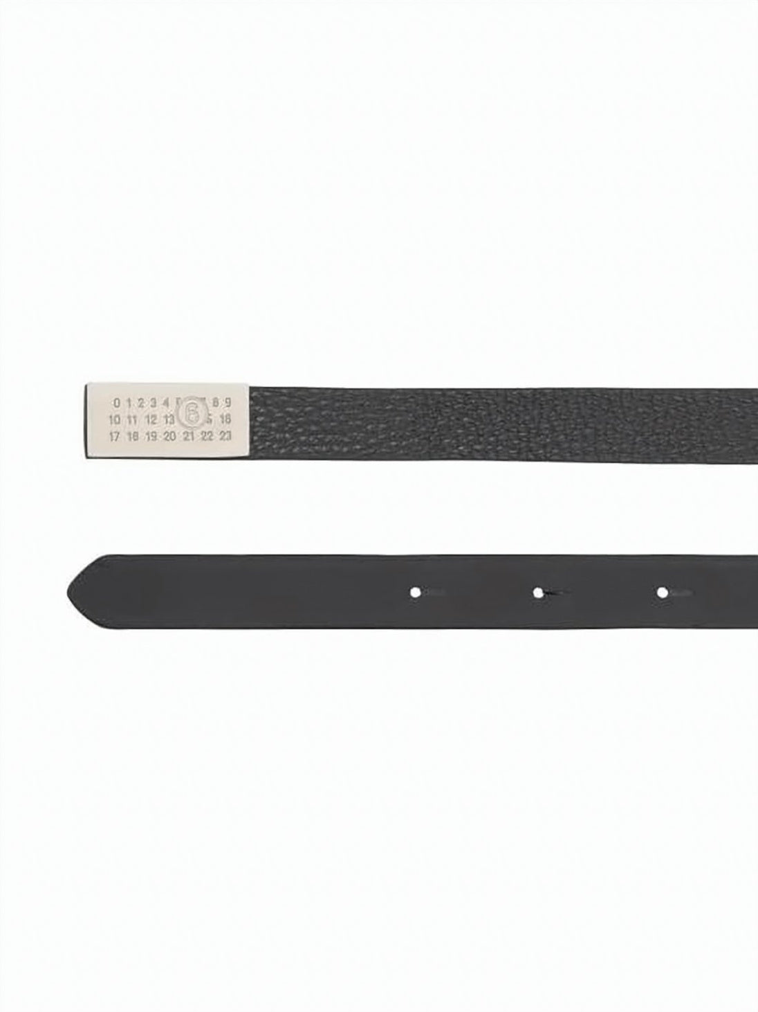 Textured Calf Leather Belt with Rectangular Buckle and Numeric Detailing