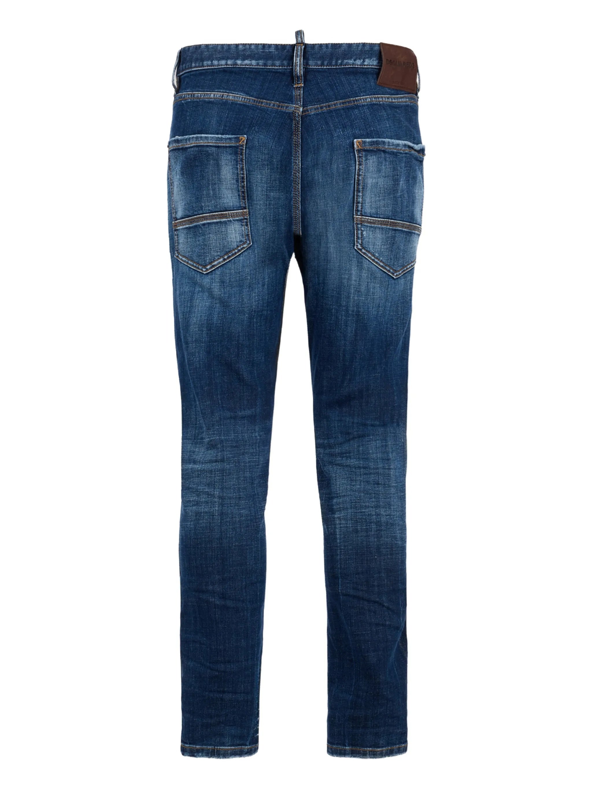Slim Tapered Medium Blue Distressed Jeans