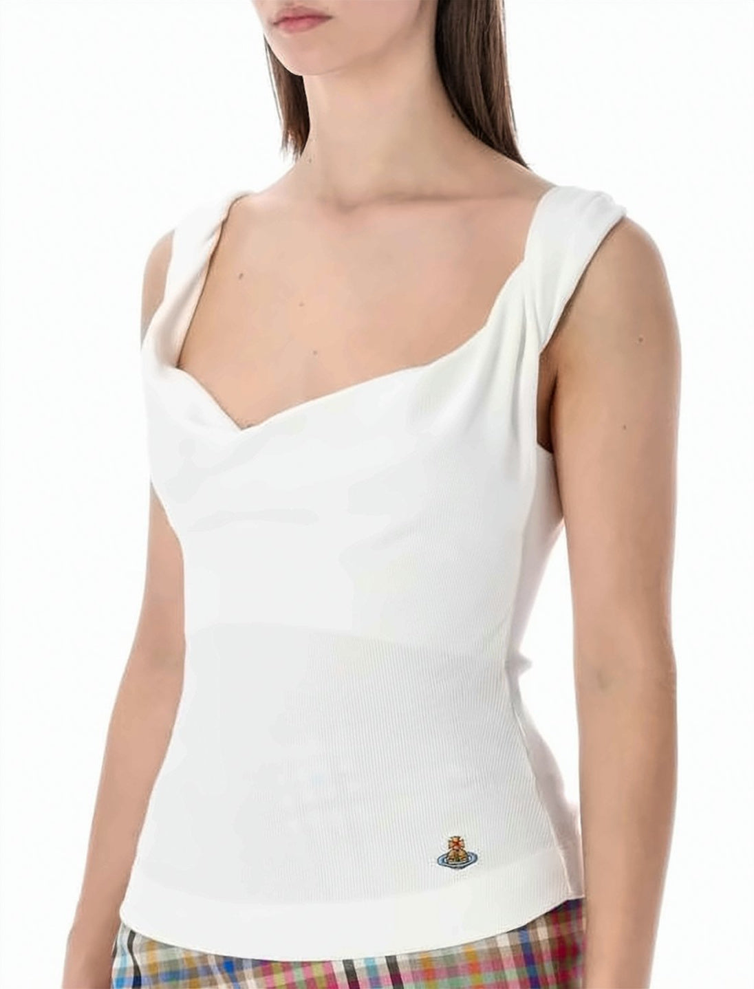 Fitted Sleeveless Top with Draped Neckline