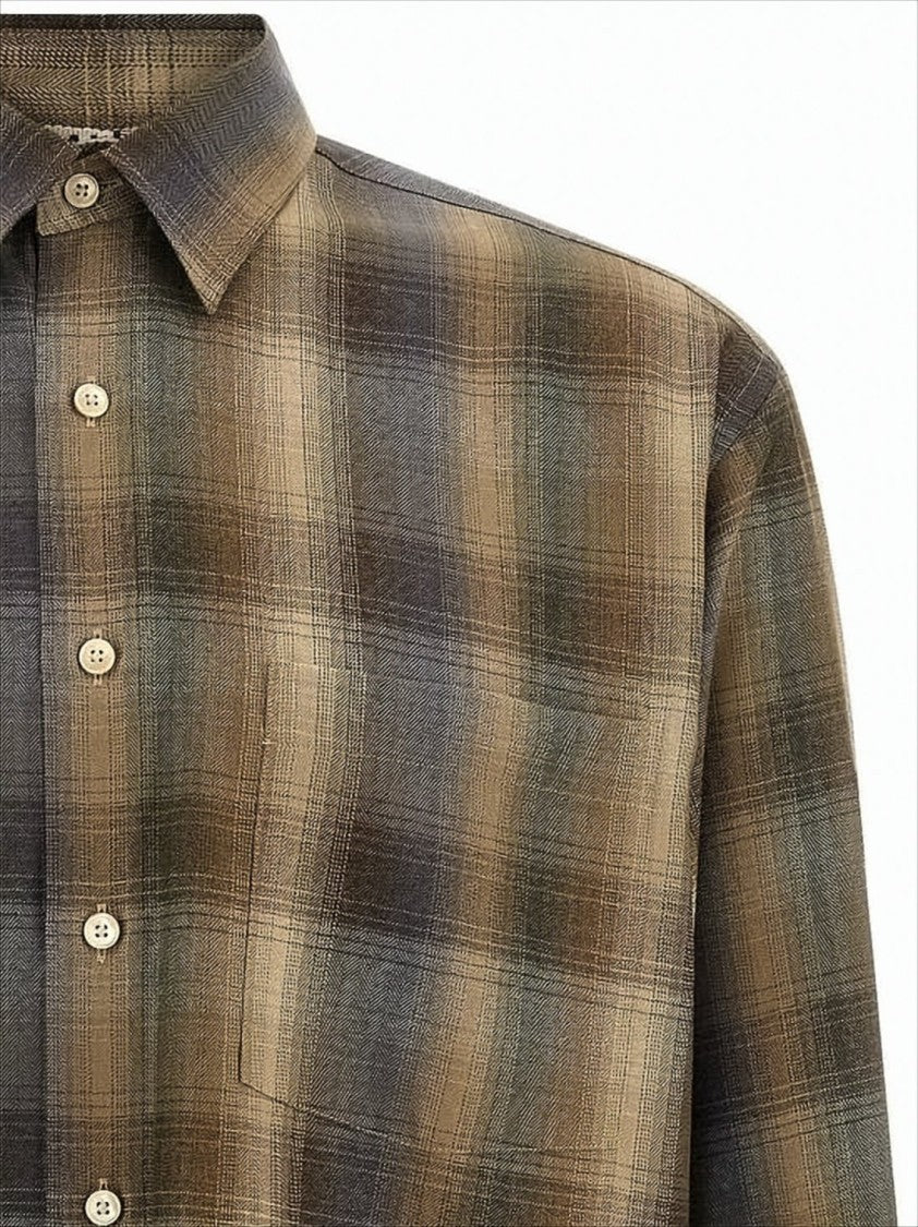 Plaid Wool Long-Sleeve Shirt with Classic Collar