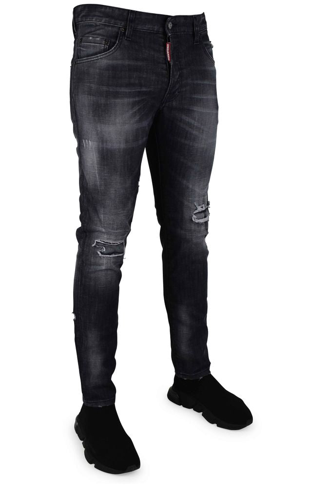 Distressed Dark Cotton Skater Jeans