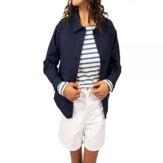 Structured Collar Blue Jacket with Minimalist Design