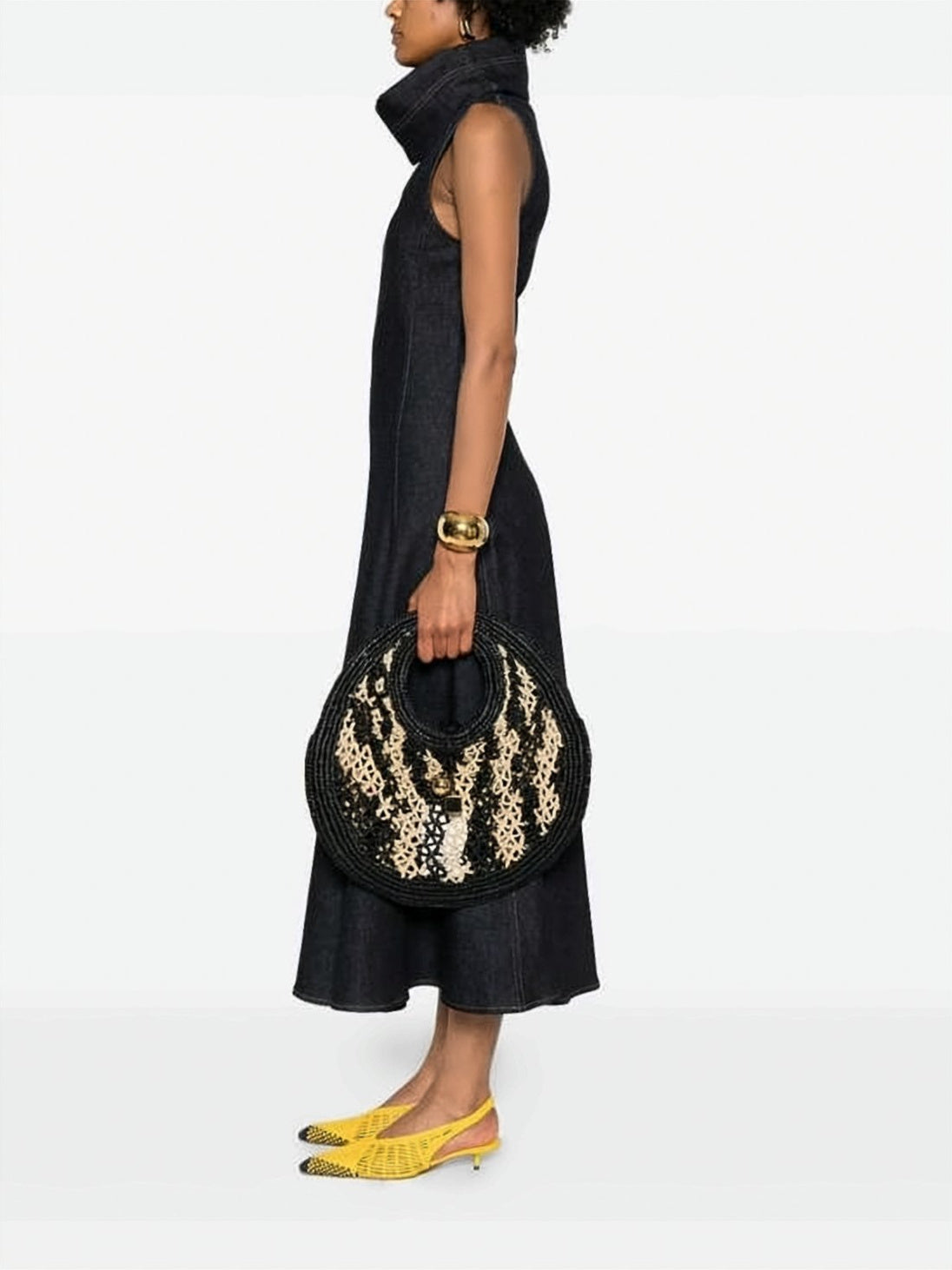 Open-Weave Raffia Tote Bag with Circular Handle