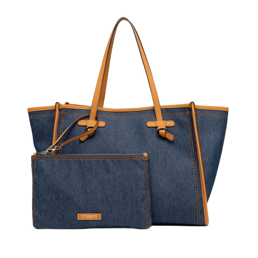 Canvas Handbag with Leather Trim and Pouch