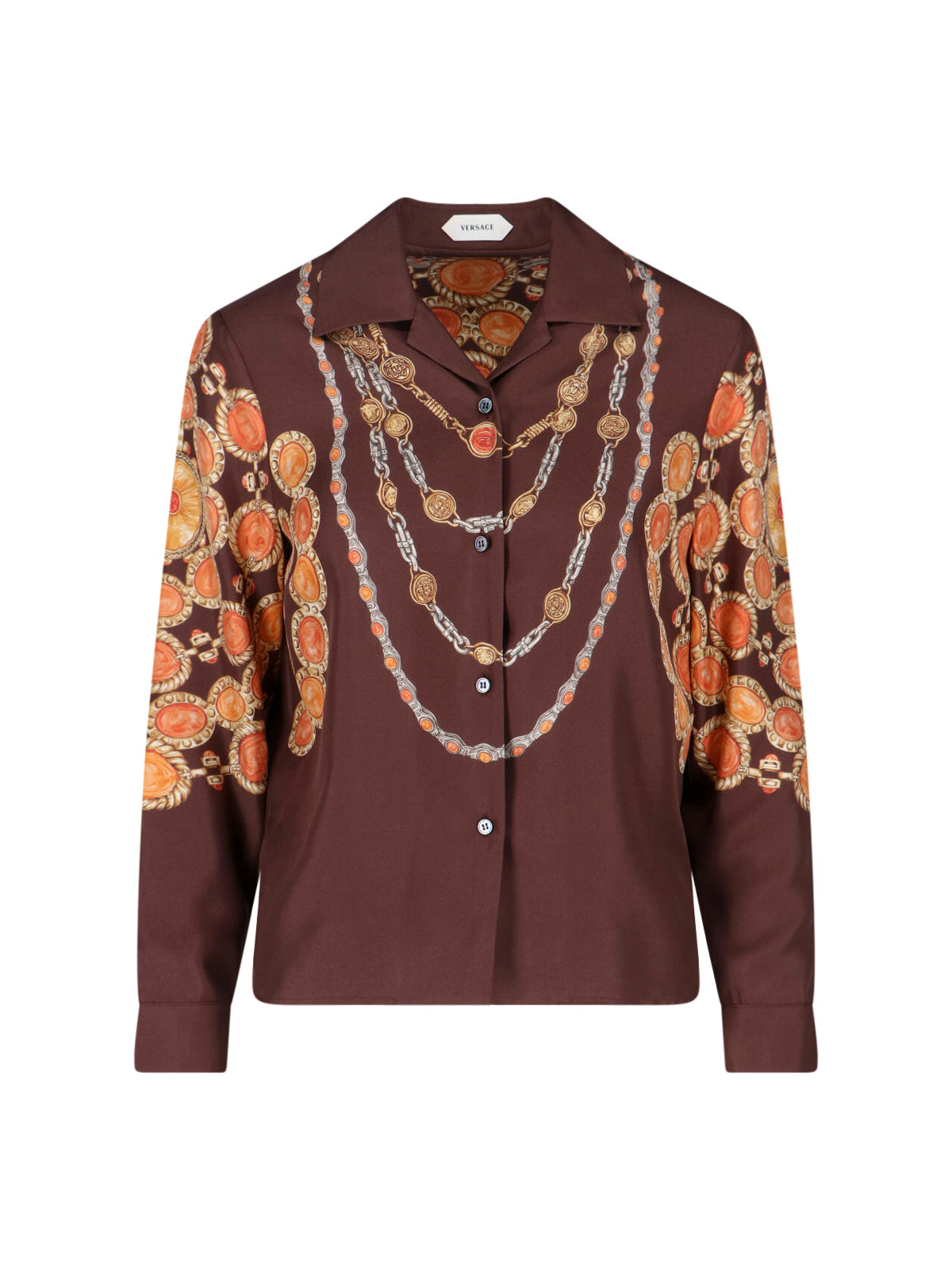 Brown Ornate Print Silk Shirt