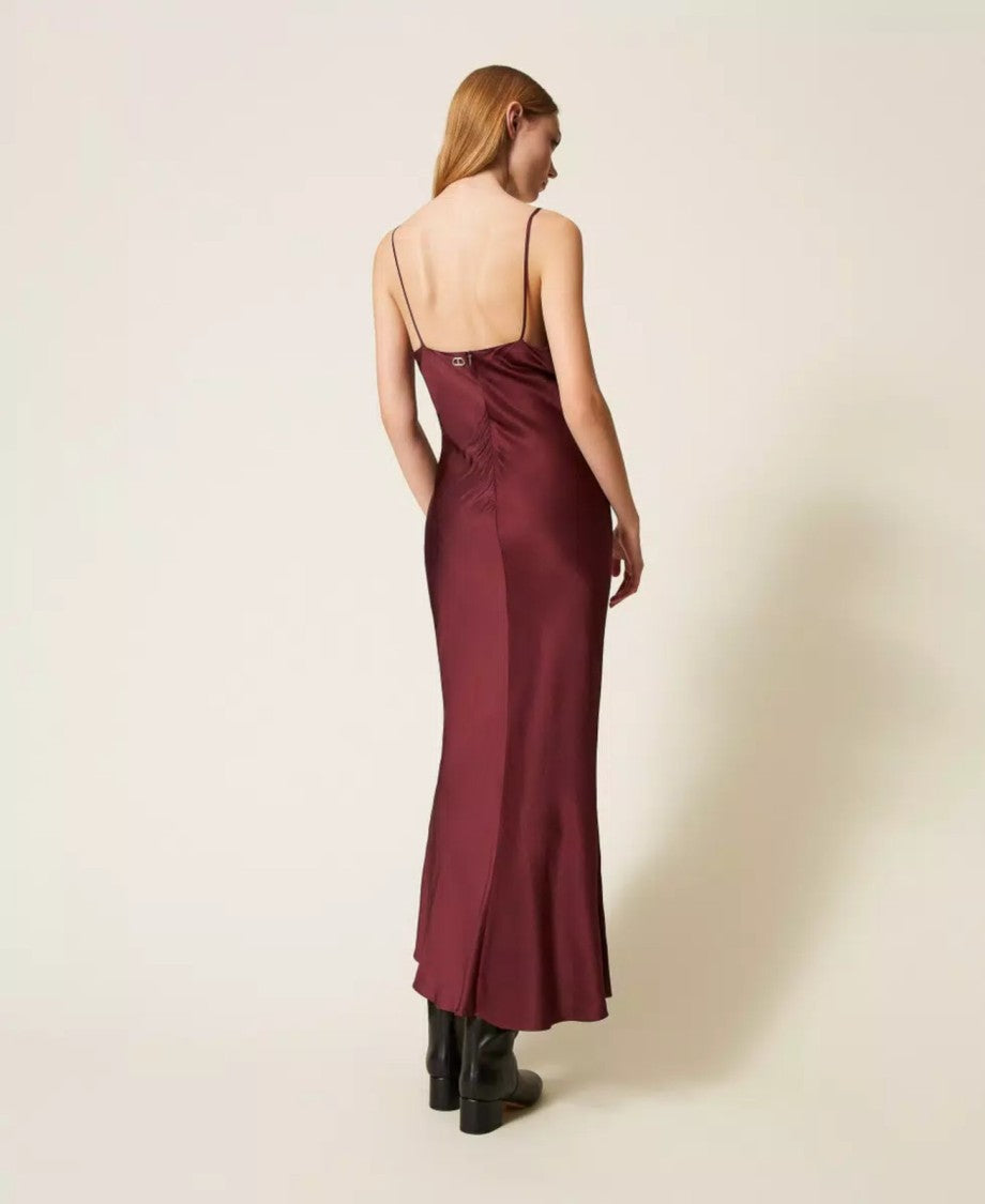 Maxi Satin Dress with Lace Trim