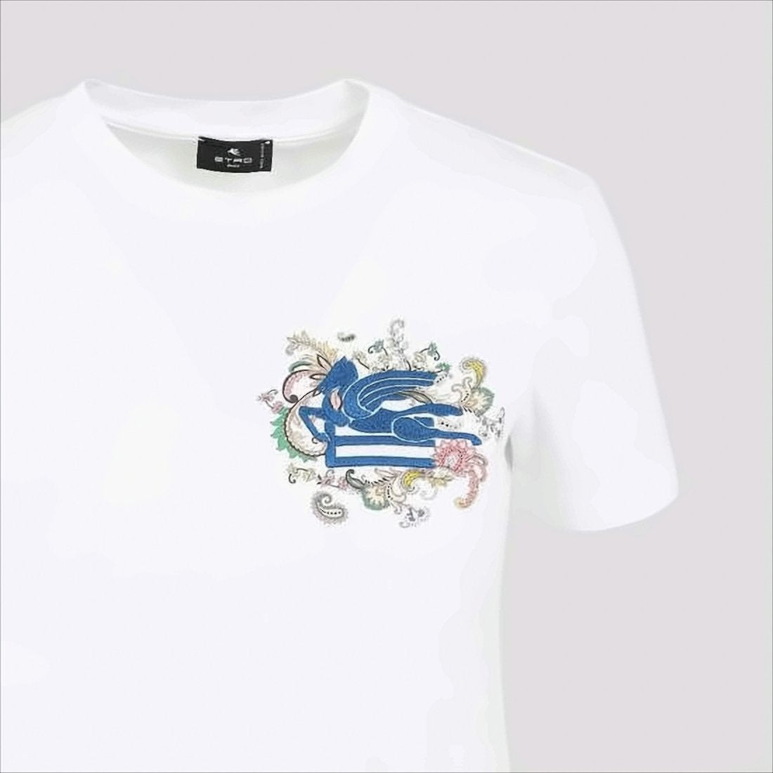 Biały Bawełniany T-shirt z Kolorowym Haftem