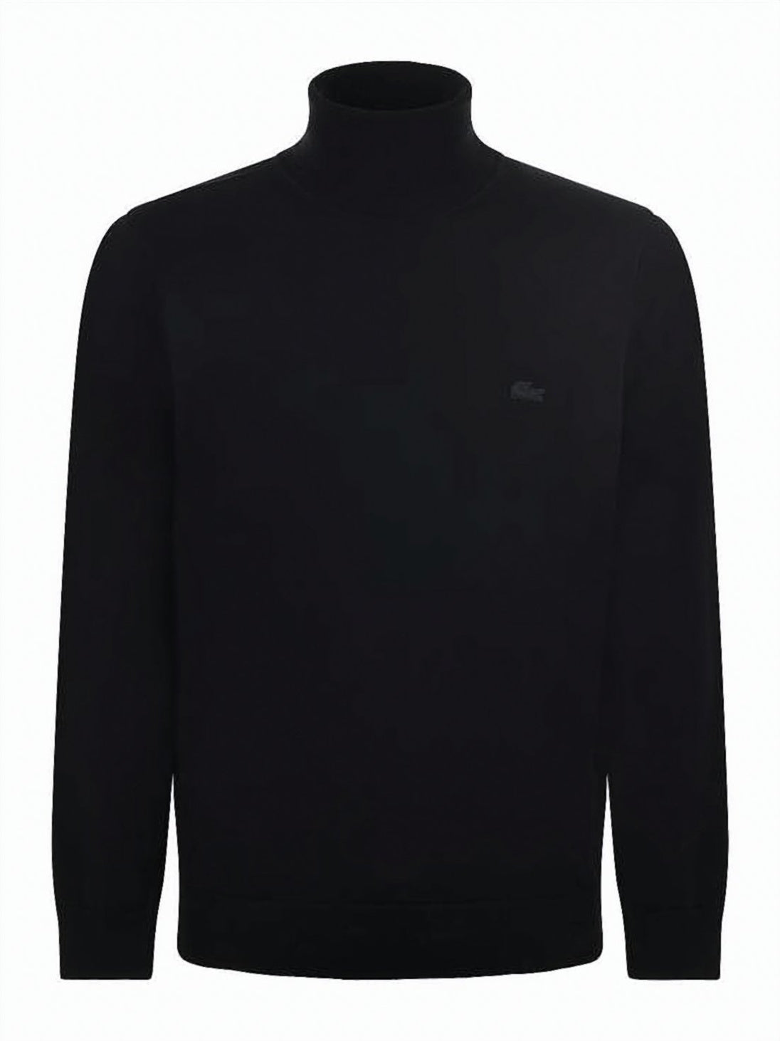 Fitted Black Wool Turtleneck with Ribbed Accents