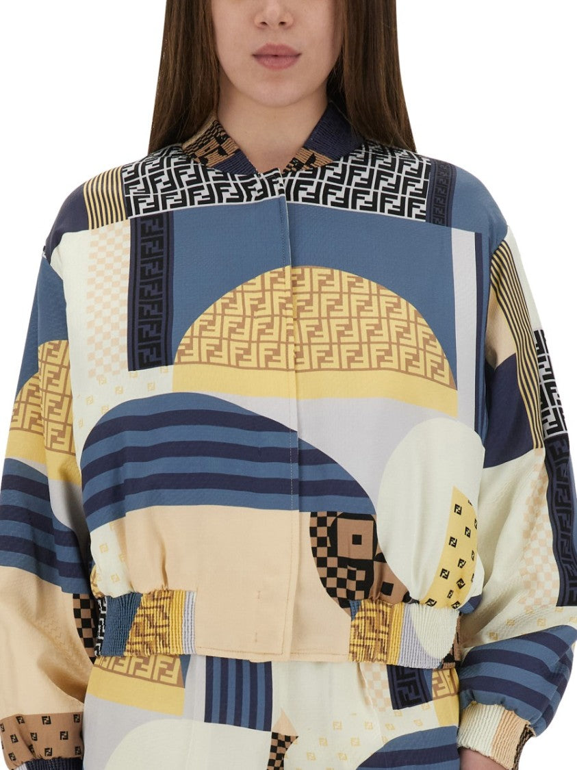 Silk Bomber Jacket With Patchwork Print